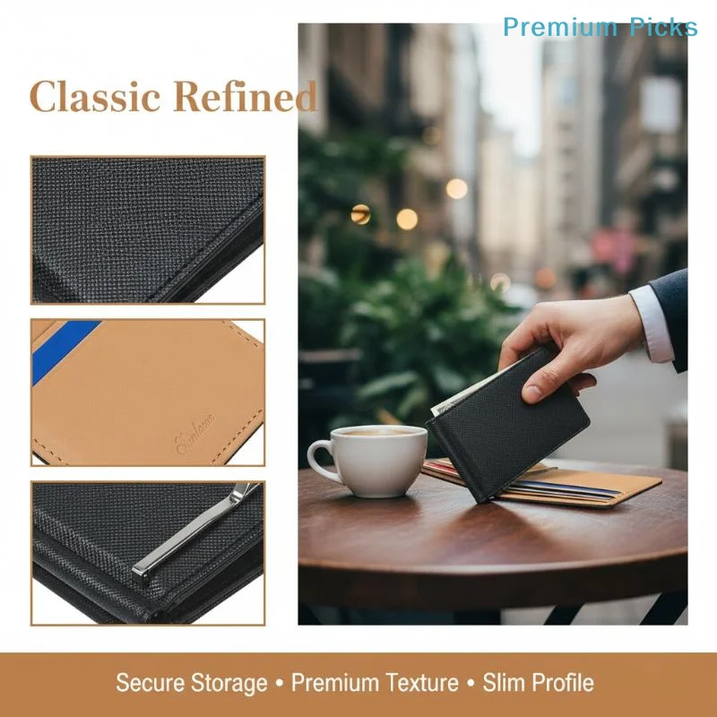 portableCross Grain Leather Slim Money Clip Wallet Multi Card Slots Lightweight Mini Purse for Men Business Casual Daily
