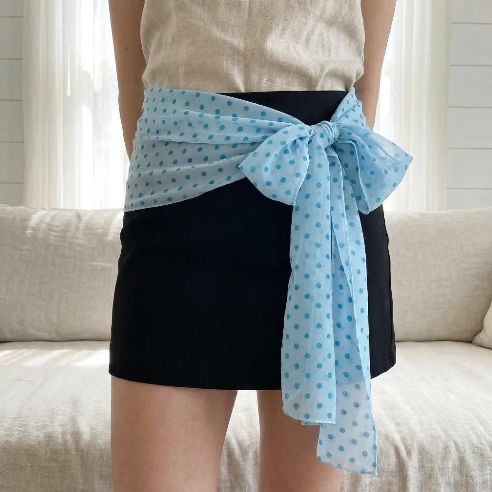 

Fashion Polka Dot Pattern Decorative Skirt Versatile Thin Fabric Hip Scarf Lightweight Waist Belt Women Wear