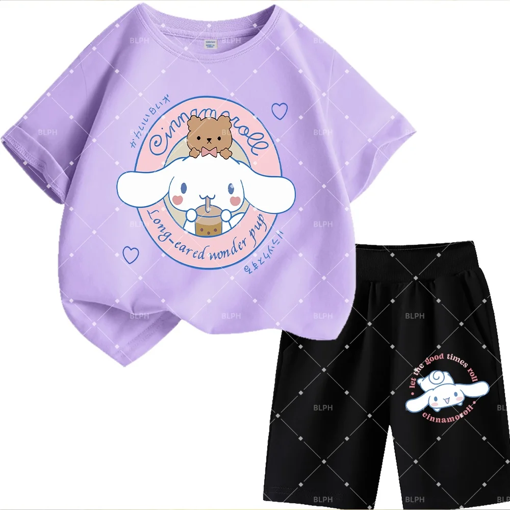 

Милый детский комплект футболок Sanrio Kuromi, дизайн с изображением ягод и йогурта, мягкий хлопок для комфортной носки