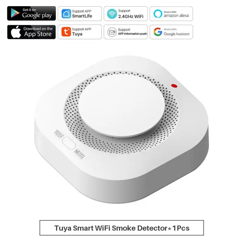 Détecteur de fumée Wi-Fi intelligent avec alarme incendie, alarme sans fil, notification d'application, enregistrement automatique, travail