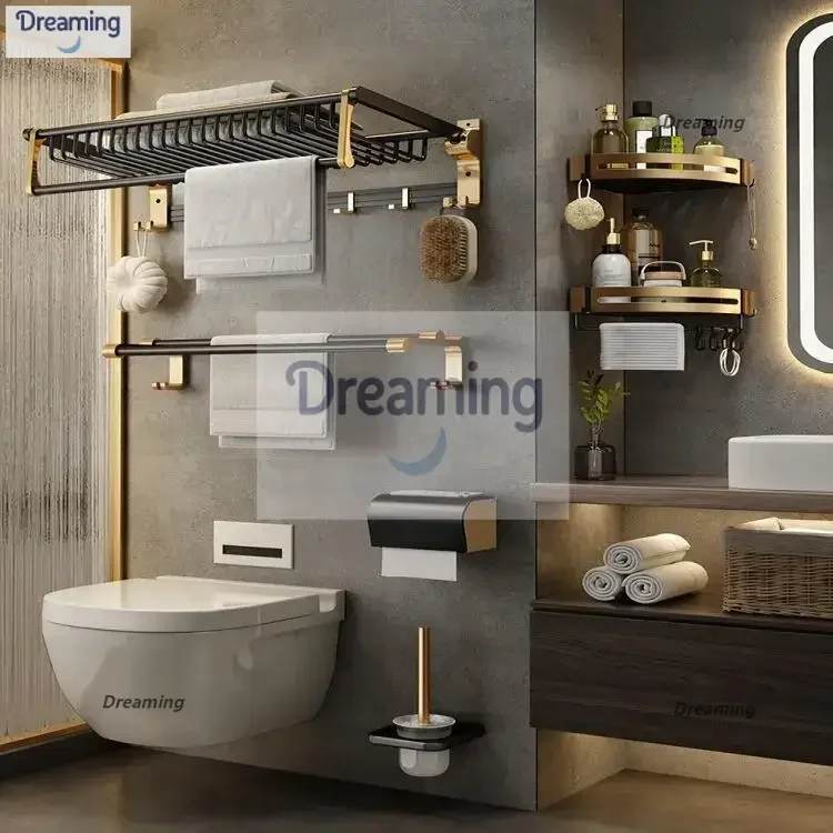 

Алюминиевая вешалка для полотенец из черного золота без перфорации, подвеска для фурнитуры для ванной комнаты