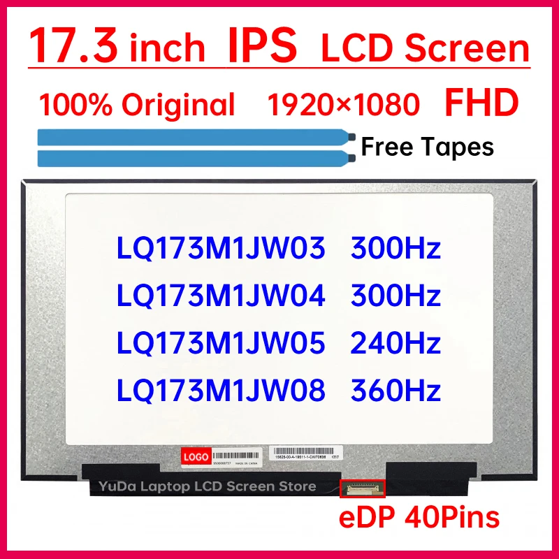 17.3 hüvelykes Notebook LCD monitor Hamis színben tüntet fel LQ173M1JW03 LQ173M1JW04 LQ173M1JW05 LQ173M1JW08 Játék kijelző Alapanyag Műszerfal Kicserélés edp 40 csapok