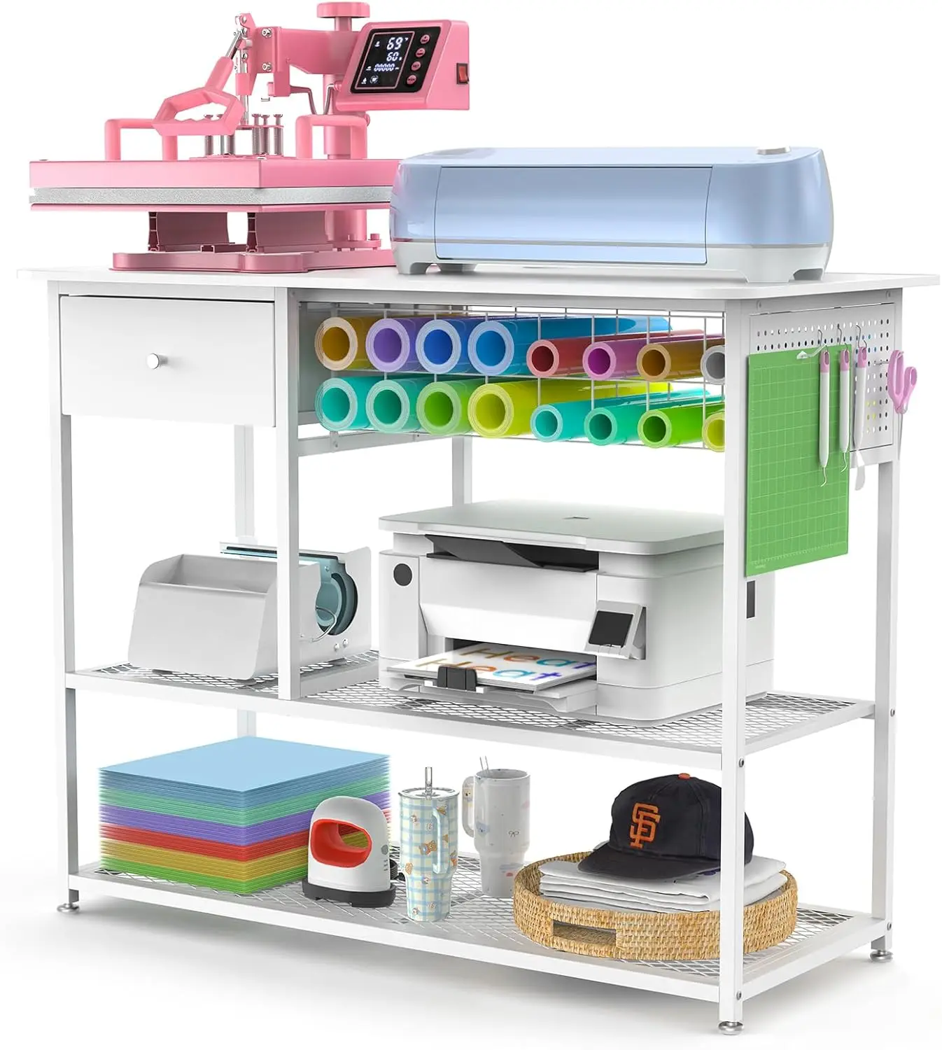 

Очень большой термопресс-стол с местом для хранения, прочный металлический верстак для сублимации и проектов по изготовлению футболок своими руками