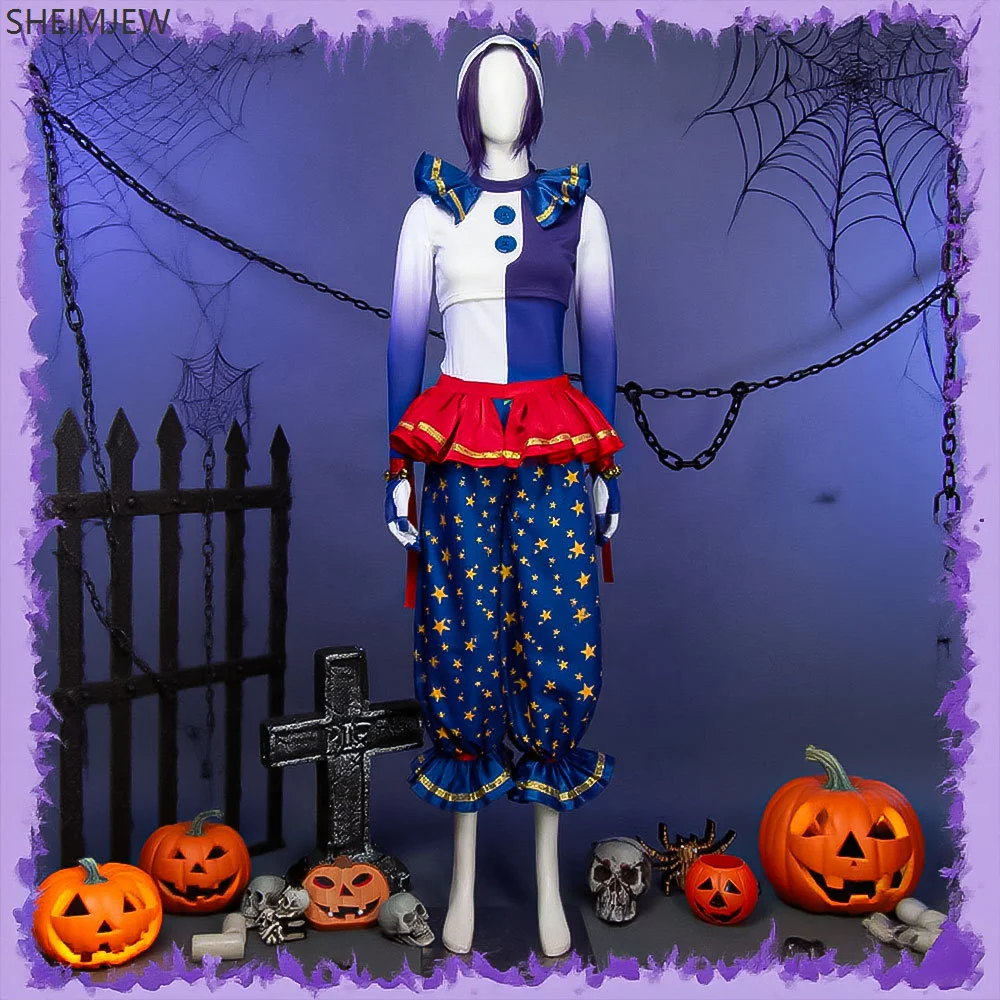 Beveiliging Kwetsbaarheid Maanval Clown Kostuum Volwassen Carnaval Circus Pak Halloween Cosplay Blauwe Clown Prestaties Kostuums Set