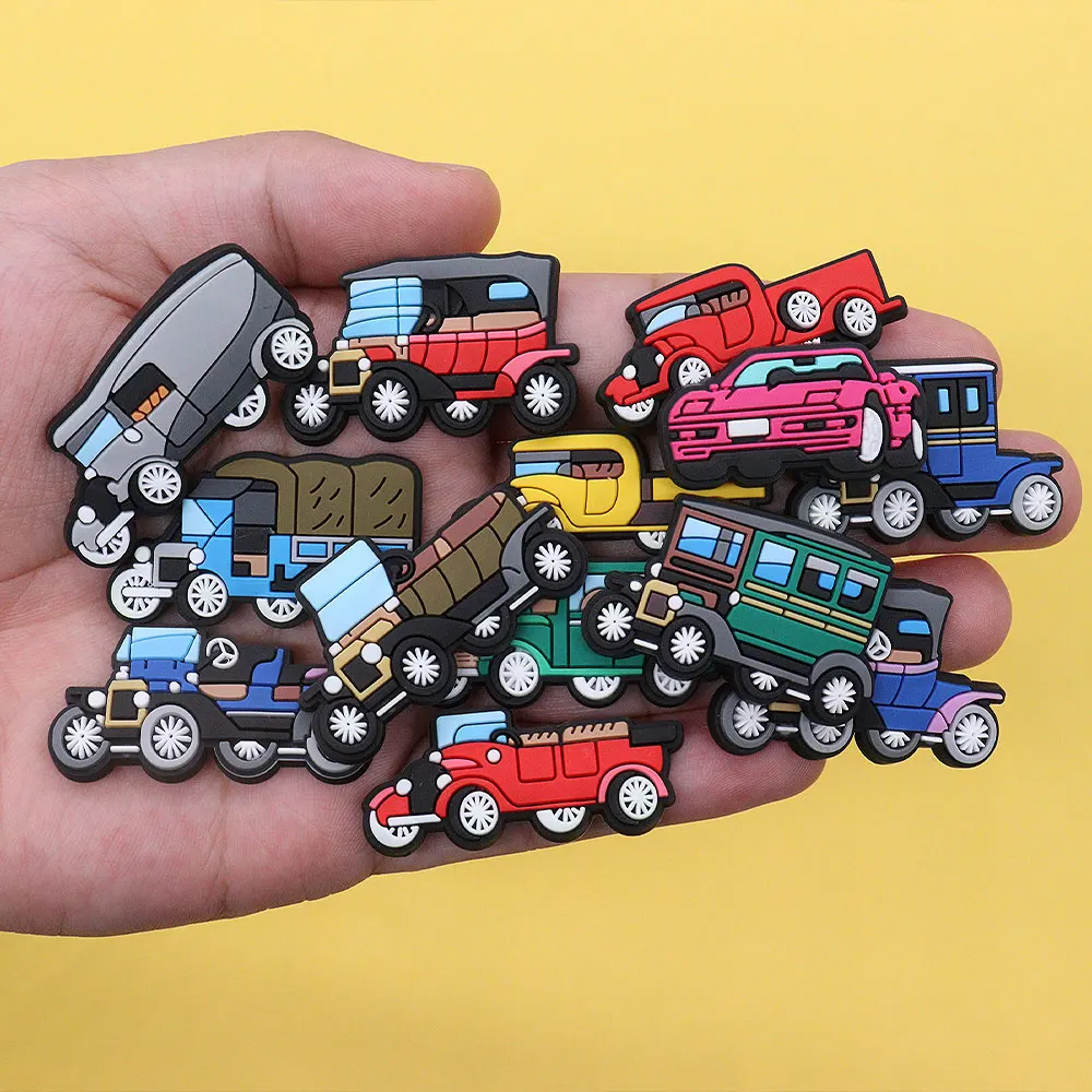 11-32Pcs Cartoon Vehicle Airplane Van Classic Car Bus Racing Trophy Wheel PVC Shoe Charms Sandals Shoes Accessories Kid Boy Gift