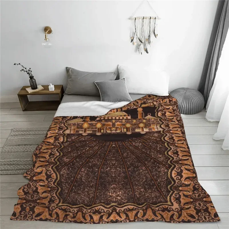 Turkish Prayer Golden Mosque Flannel Blanket Islamic Eid Mubarak Ramadan Kareem Throw Blankets for Sofa Bedding Lounge Bedspread