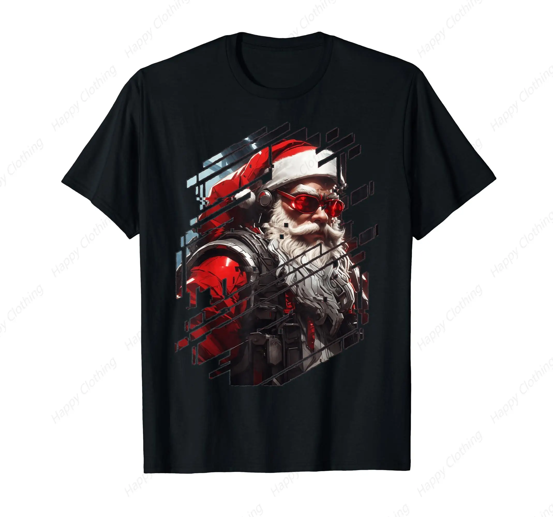 Cyberpunk Santa T-Shirt Oversized Graphic Tees Y2k Vintage Tees Print Streetwear T-Shirt