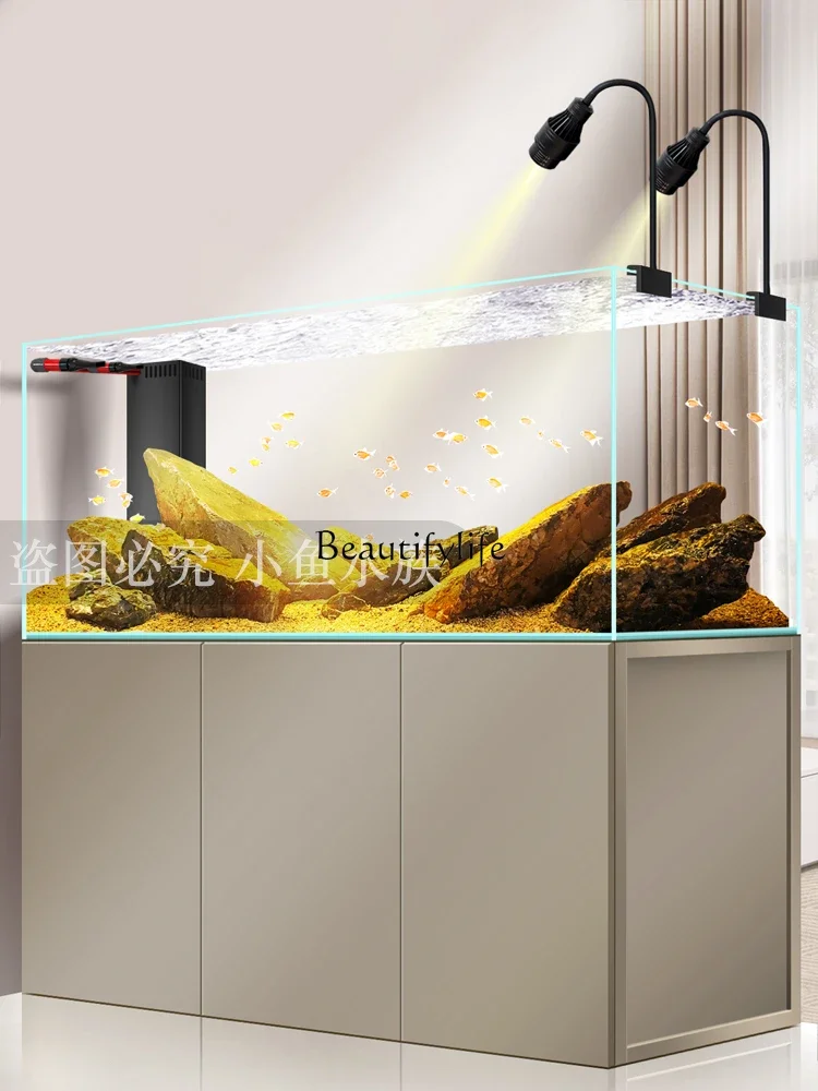 LD33Fish Tank Super White Glass Botom Filter تغيير المياه المناظر الطبيعية البيئية حوض السمك خزان العشب الأصلي