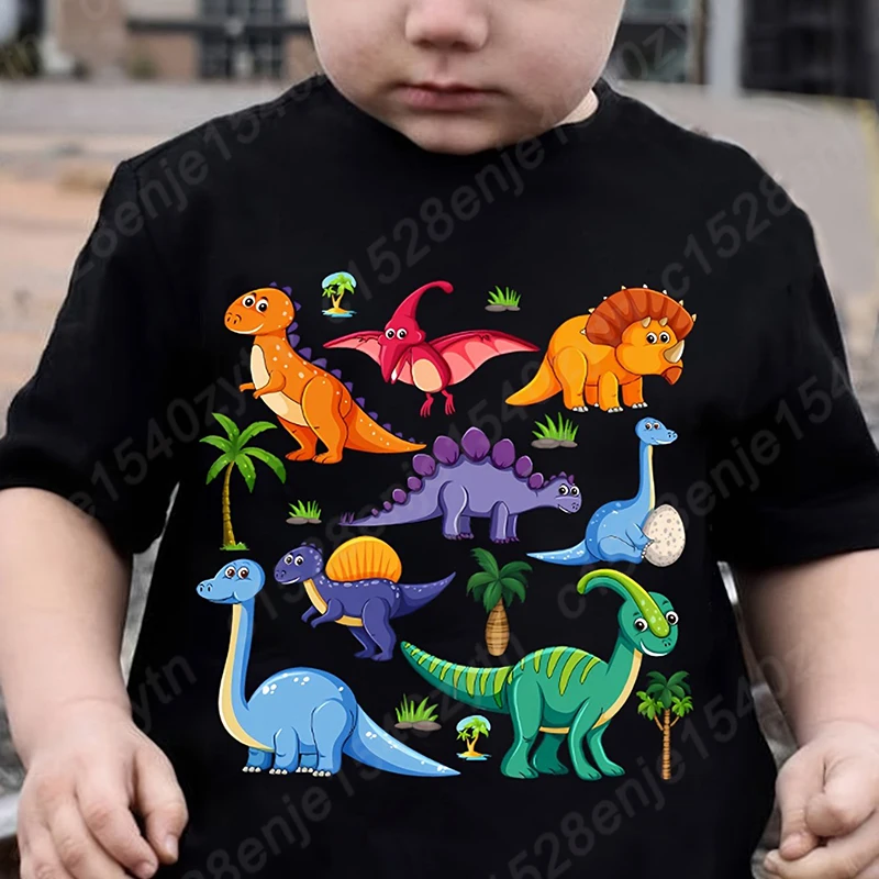 

Cartoon Dinosaur Graphic Crew Neck Short Sleeve T-Shirt for Boys, Casual Summer Outfit