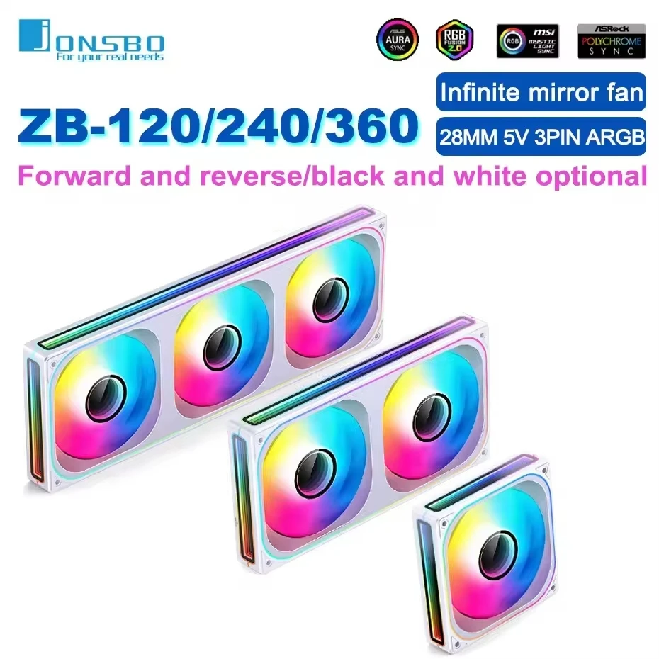 

JONSBO ZB-120/240/360 Computer Case Fan 12CM 5V ARGB 120mm Monolithic Structure Water-Cooled Fan PWM Forward/ Reverse Fan Kits