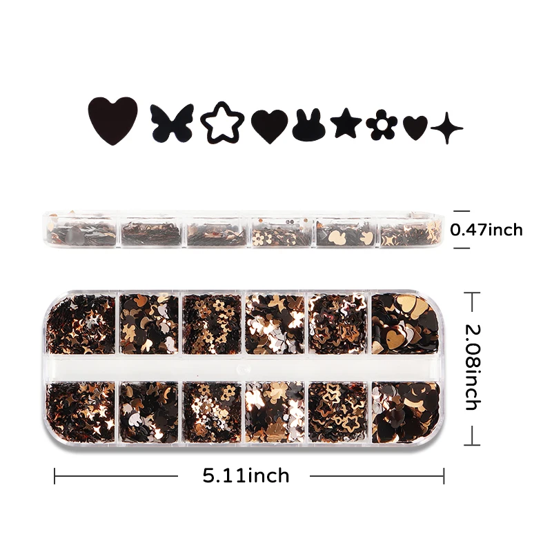 Black Golden Butterfly Flowers Nail Art Sequins Star Design Nails Charms for Gel Nail Polish Manicure Decoration Accessories