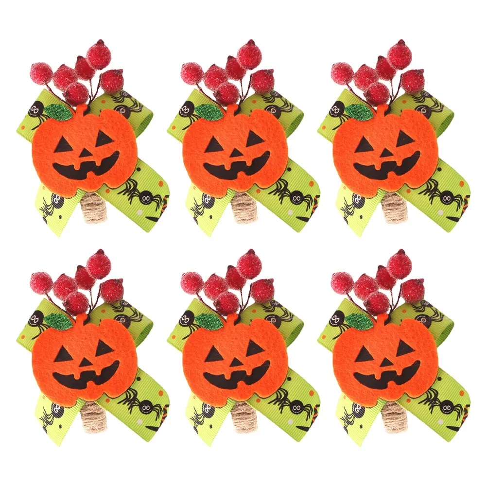 

6pcs Halloween Pumpkin Buckles Exquisite Dining Table Decoration Party Holders Reusable Holiday Tableware Decorative Halloween