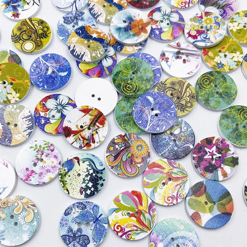 50pcs 15mm/20mm/25mm 2-hole Mixed Flower Wooden Decorative Buttons Suitable for Sewing Clip Arts and Crafts Multicolor WB931