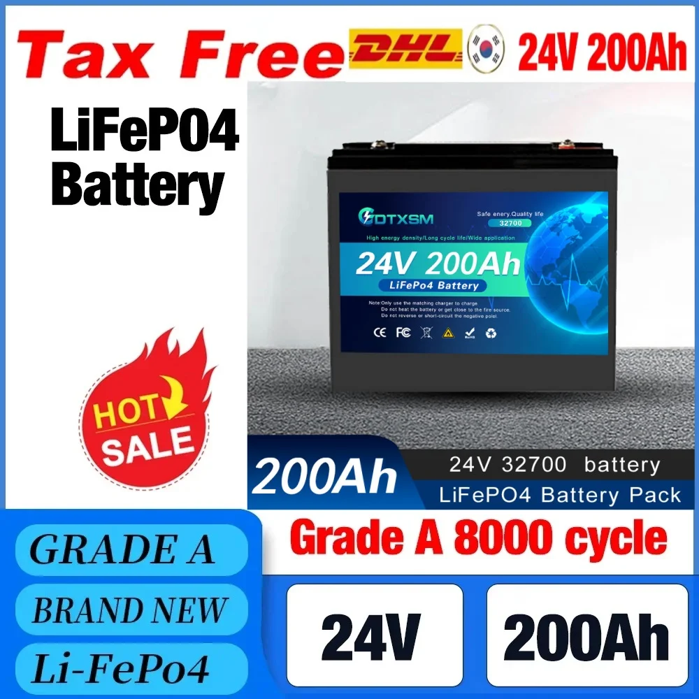 32700 24V 150Ah-200Ah LiFePO4 Battery with 100A BMS Perfect for RV,Golf Cart,Solar Power System,Trolling Motor