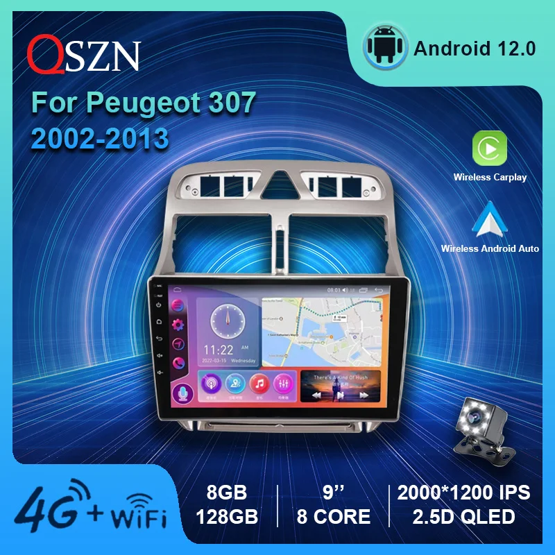 

QSZN 2K QLED Android 12 автомобильное радио для Peugeot 307 307CC 307SW 2002 - 2013 мультимедийный видеоплеер GPS 4G Carplay автомобильная навигация