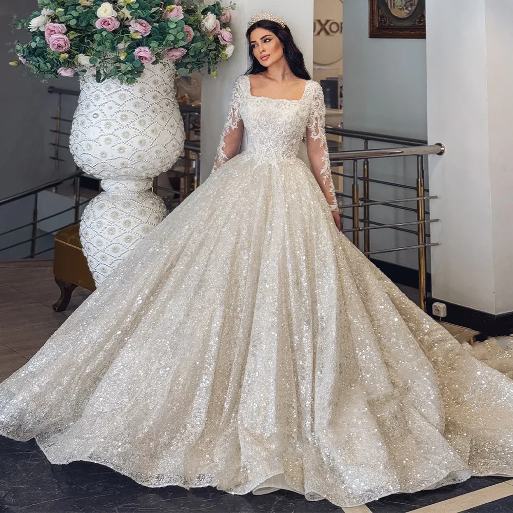 

Flavinke Роскошные бальные платья по индивидуальному заказу Свадебные платья Женщины Невесты Квадратный воротник со шнуровкой и складками Robe De Mariée vestidos de novia