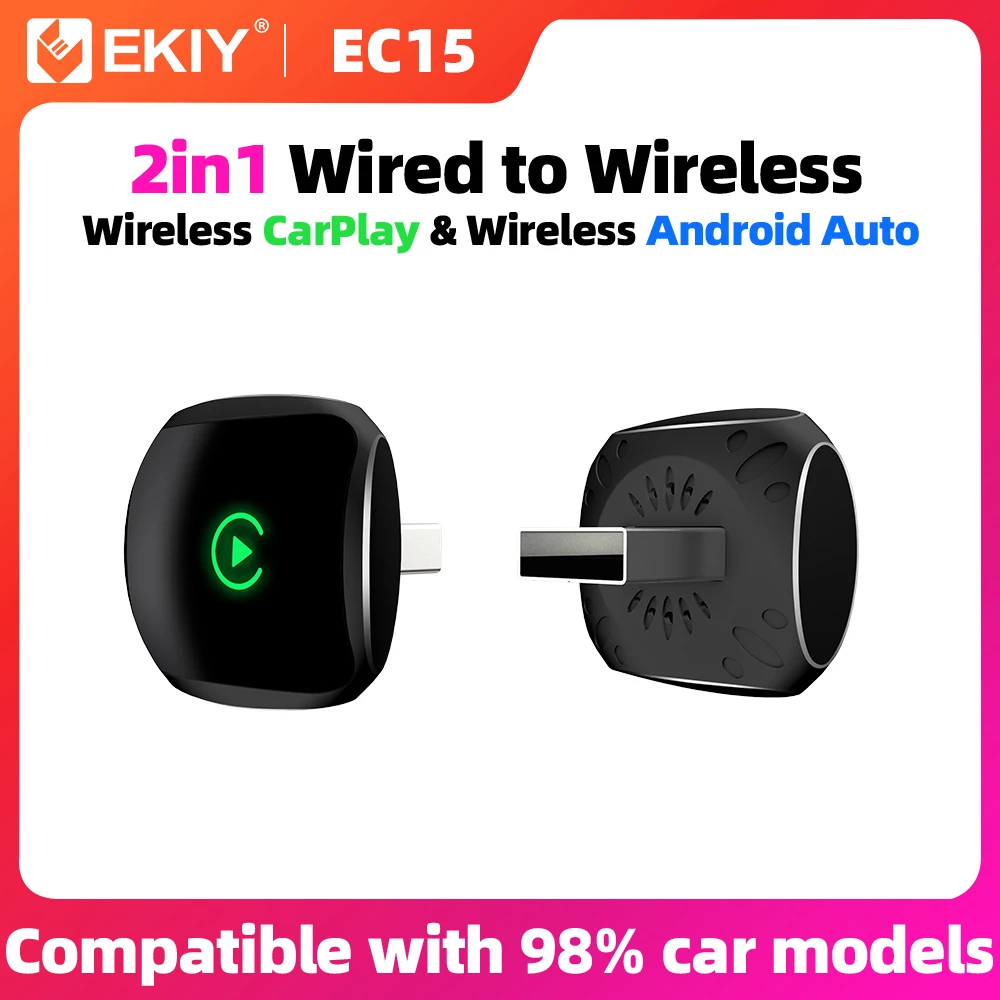 

EKIY 2in1 AI Smart Box для автомобиля с проводными автомобильными интеллектуальными системами CarPlay Беспроводной ключ CarPlay Беспроводной адаптер Android Auto