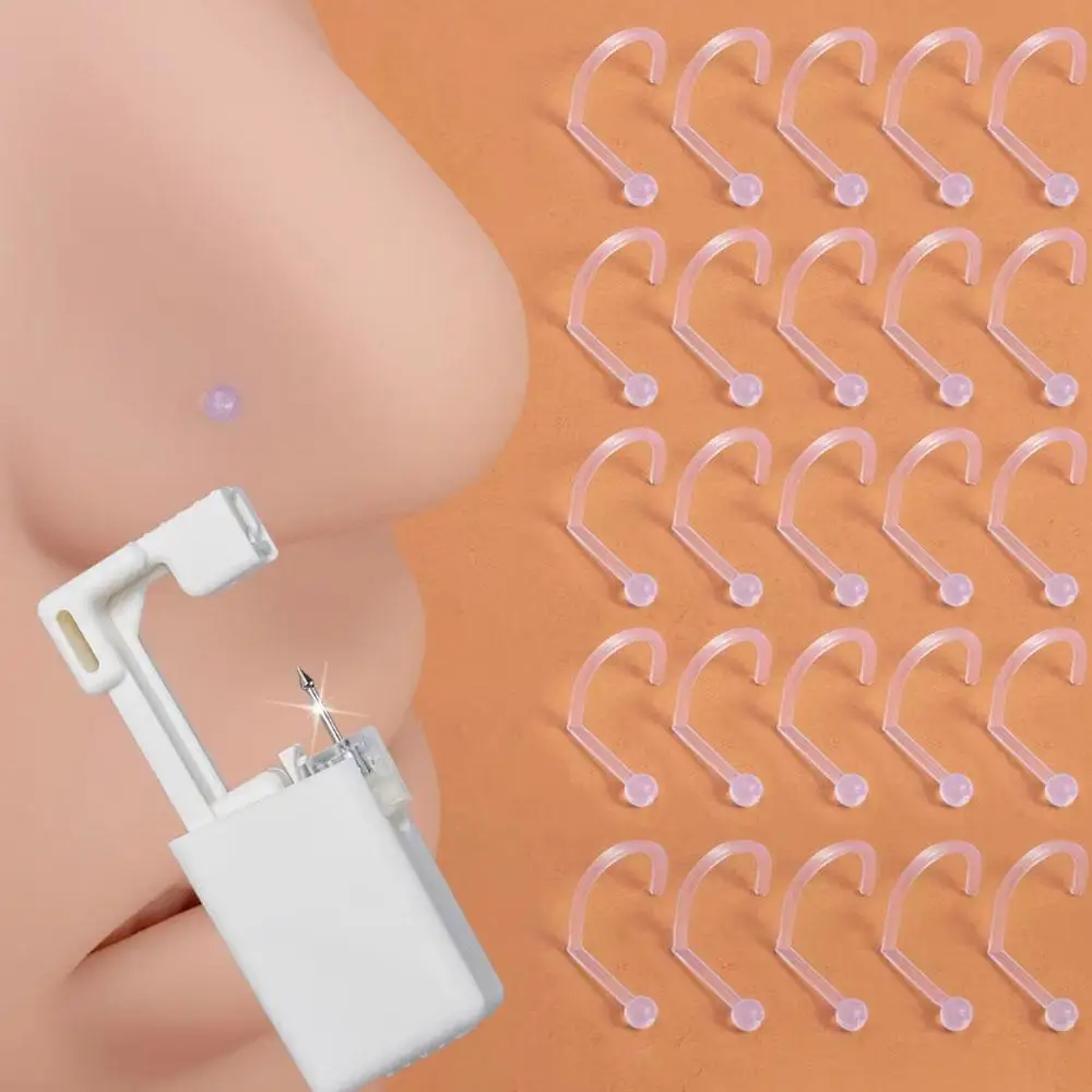 11-51pcs Set Complete Nose Piercing Kit with Flexible Acrylic Retainer Simple Easy Operate Earrings Piercing Tools Body Jewelry