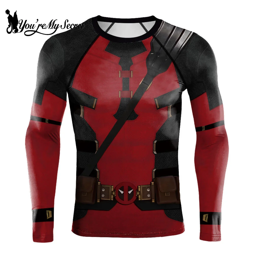 [You're My Secret] Superhero Long Sleeve Workout 3D Compression Shirt Comics Cosplay Costume Men's Running Gym Fitness Top Male