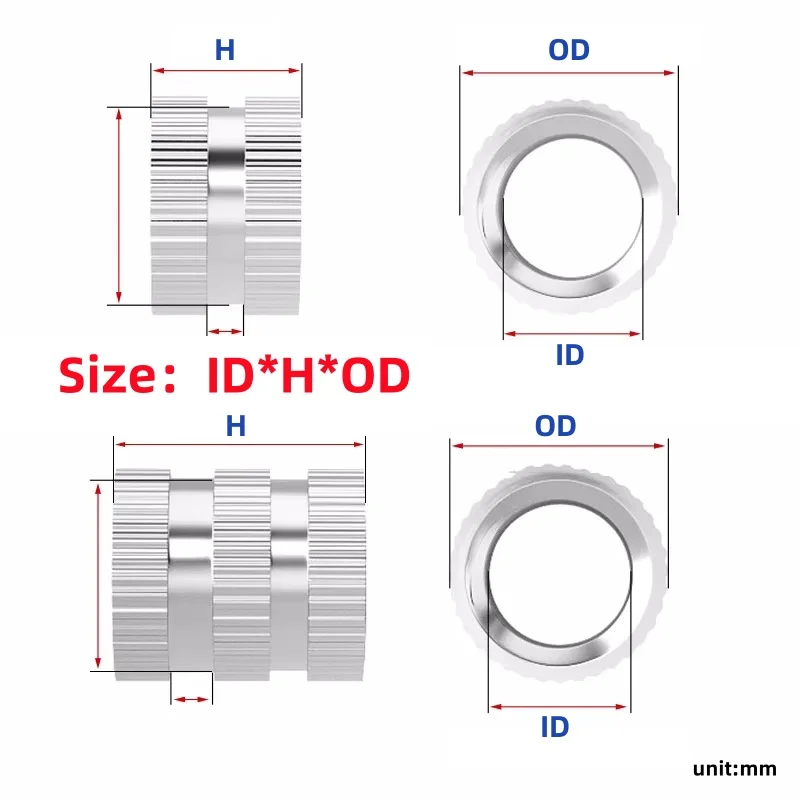 GB809 M1.6~M10 SUS Stianless Steel Insert Nuts Hot Melt Threaded Insertion Injection Molding Embedment Nut For 3d Printer
