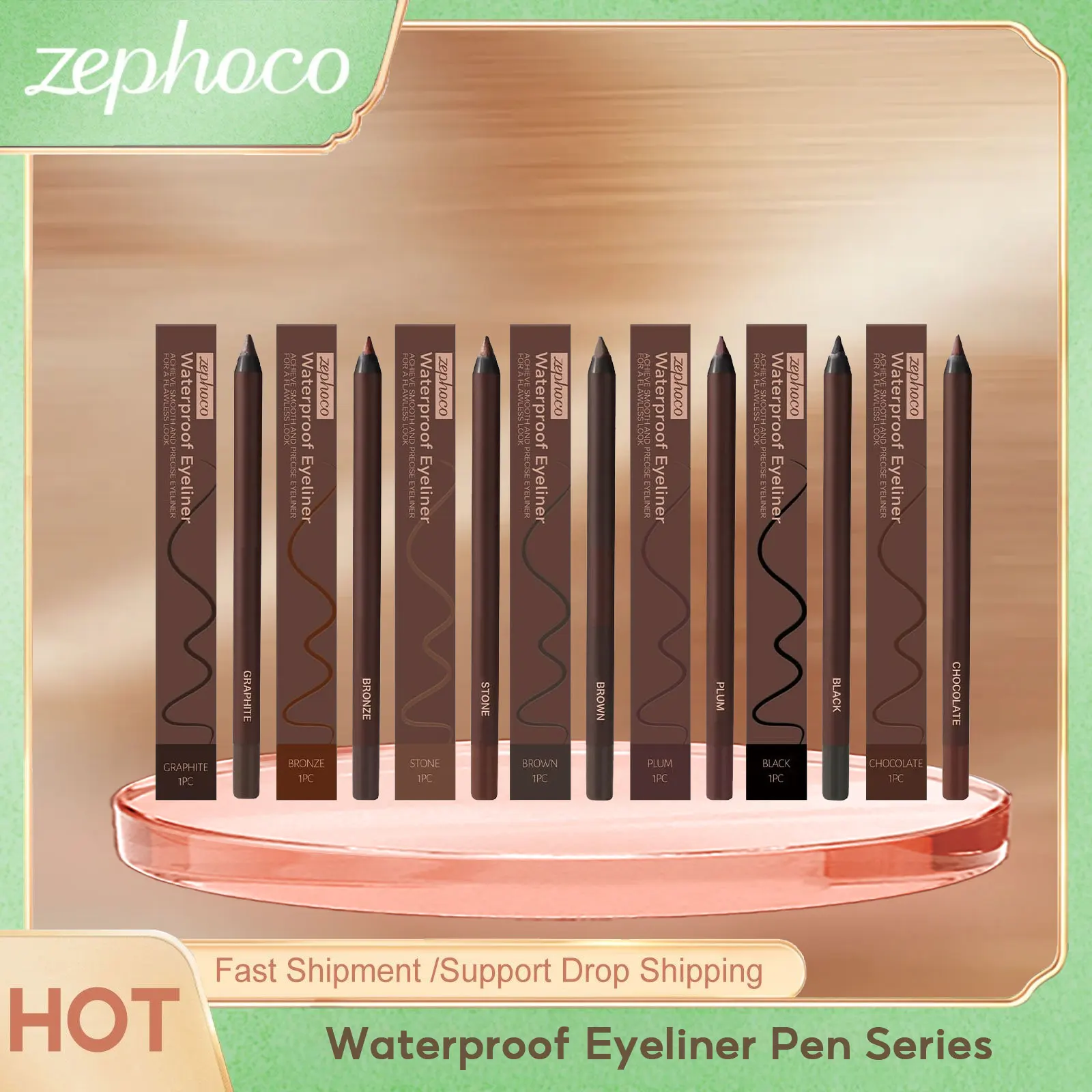 

Zephoco Waterproof Eyeliner Pen Series Eye Makeup Quickdrying Long-Lasting Color Black Brown Ultra-Fine Matte Eyeliners Pencils