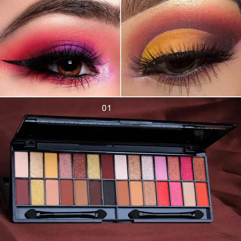 Matte schimmernde Lidschatten-Palette, 28 Farben, wasserfest, langlebig, professionelles Make-up-Set mit doppelseitigem Pinsel