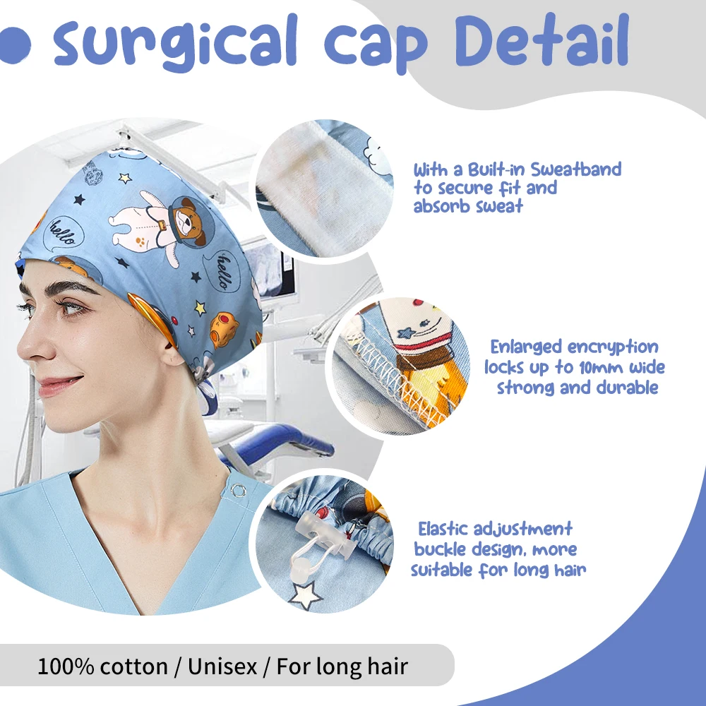 High Quality Scrub Cap Unisex Breathable Animal Printing Dentistry Hat Multicolor Pet Beauty Salon Work Hat with Sweat-absorbent