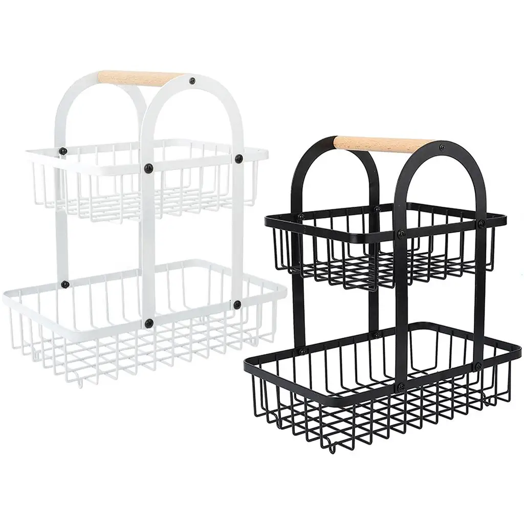 Iron Fruit Bowl, 2 Tier Metal Bread Basket Kitchen Stand for Party Fruits