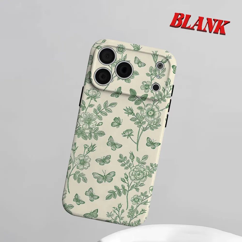

Green Botanical Toile 2-in-1 Phone Case For iPhone 17 16 15 14 13 Pro Max Air 16e INS Flower Hard PC Bumper Cover Coque