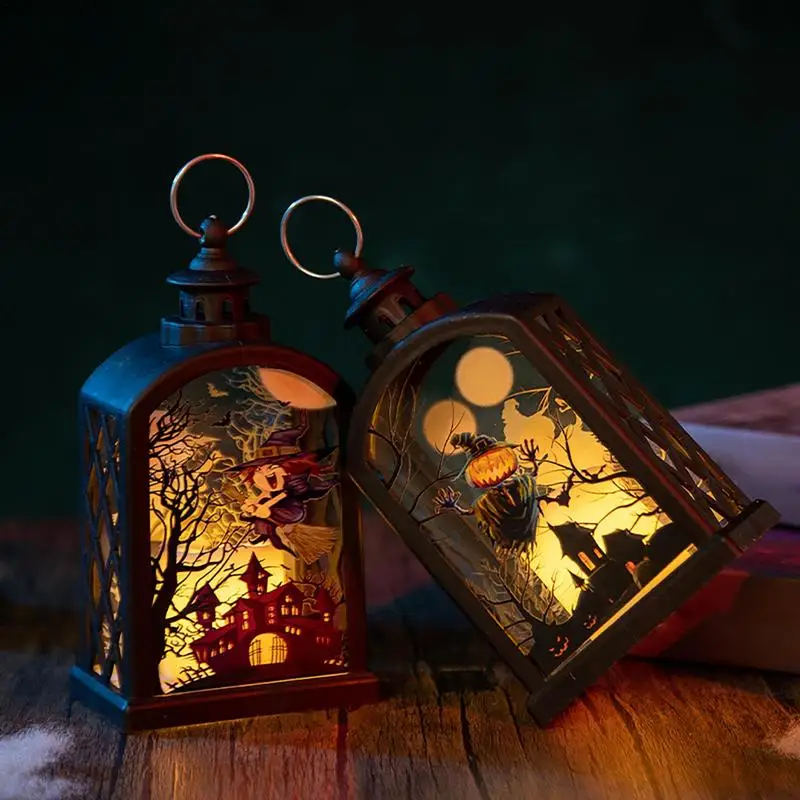 Spooky Halloween Lanterns Electronic LED Retro Candle Lanterns Retro Clock Shape Decoration Lanterns For Mantel Garden Kitchen