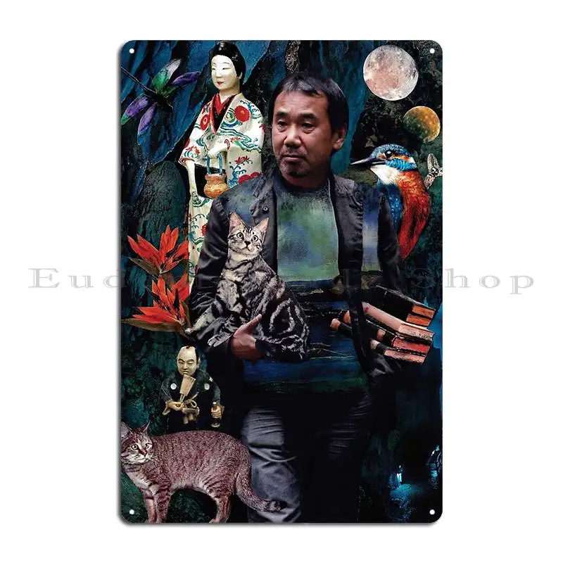 Haruki Murakami Japanese Writer Book Novel Cat 1q84 Norwegian Metal Plaque designer Design Cinema Wall Cave Tin Sign Poster