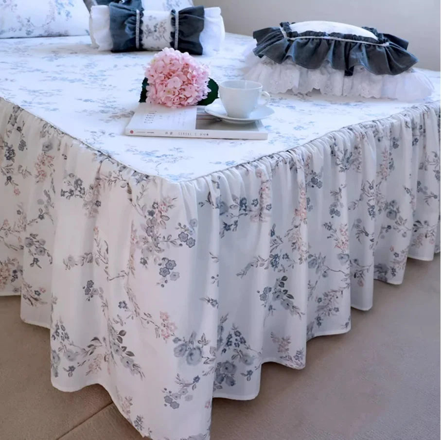 Floral Bed Cover Home Cotton Bed Sheet in King Size Skirt Design Bedspreads Sheets Couvre Lit colchas Handmade Coverlets