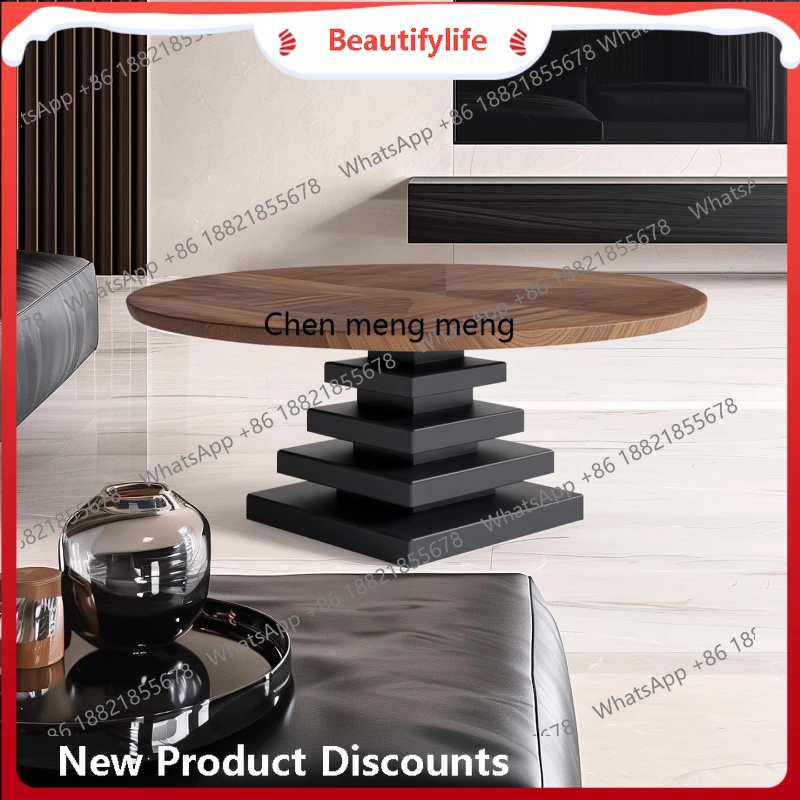 

Art creative round solid wood coffee table Italian minimalist living room household personalized tea table H