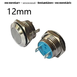 12mm 2Pin Super Short Metal Button Switch 12V Snap 50mA No Light No Locking Momentary Auto Reset Click Button Flat Head