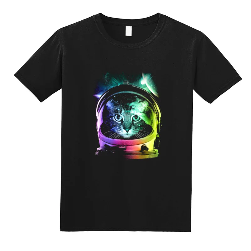 Neon Space Cat Hot Sale Tops T Shirt Oversized Sweatshirt Harajuku Science CCCP Astronaut Cat Funny Tshirt Man O-Neck