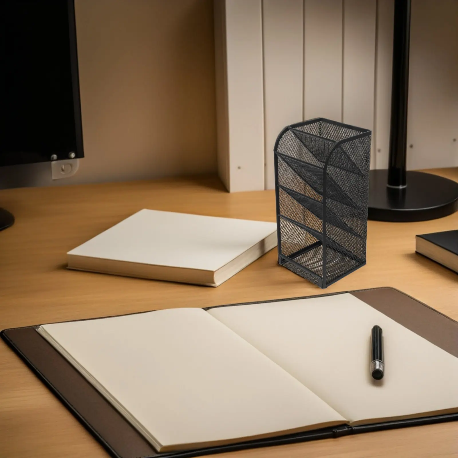 Mesh Pen Pencil Holder Metal Desk Organizer Desktop Storage Stand Makeup Brush Compartment Pen Pencil Storage Office Supplies