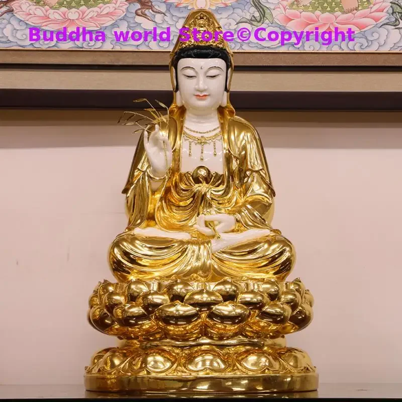 38CM Thailand Asia High grade gilding jade Buddha statue Guan yin bodhisattva home Temple efficacious Talisman Mascot Sculpture