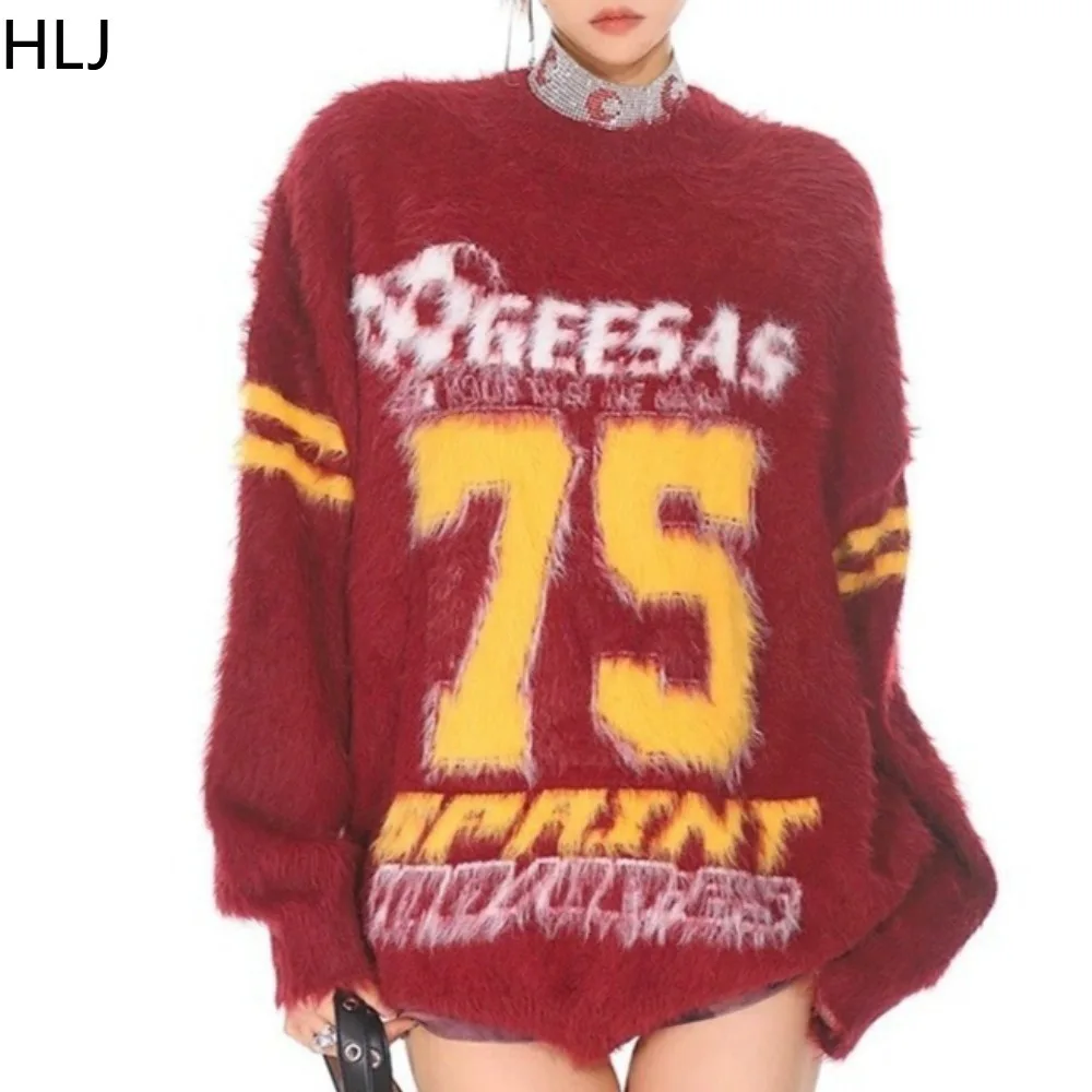 HLJ Y2k Streetwear américain Vintage imprimé pull tricoté en vrac femmes solide à manches longues pull haut femme printemps nouveau 2025