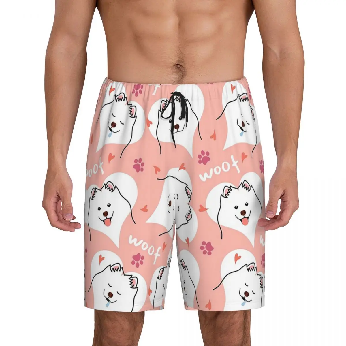 

Мужские розовые короткие пижамные штаны с принтом соболя - шорты для сна и отдыха