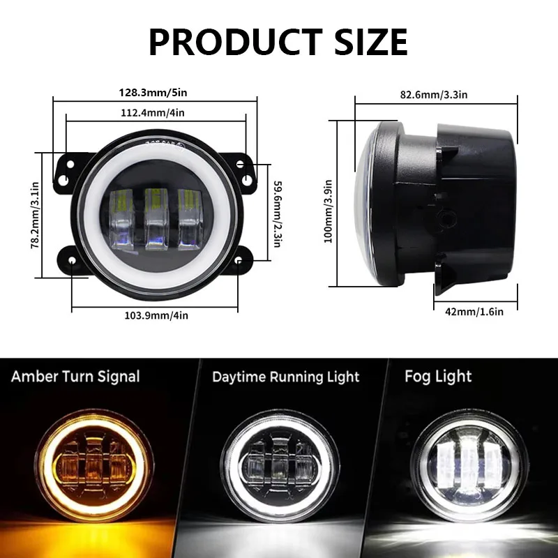 60W 4 Inch LED Fog Lights Car Driving Lights With White Halo Ring DRL Amber Turn Signal Lamp for Jeep Wrangler JK TJ Dodge