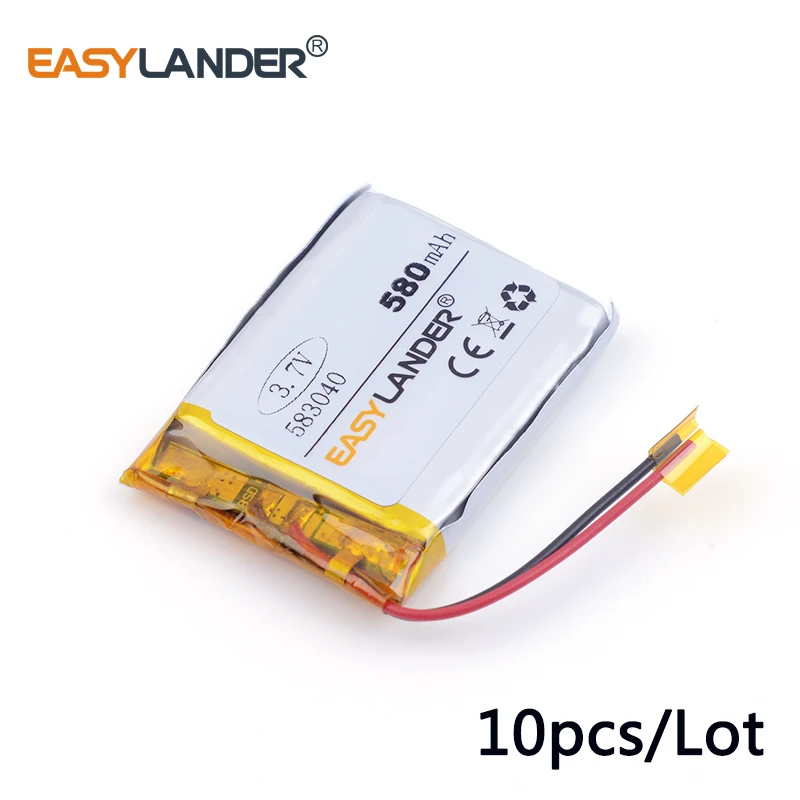 

10pcs /Lot 583040 580mAh 3.7v lithium Li ion polymer rechargeable battery CE FCC ROHS certification authority battery pack