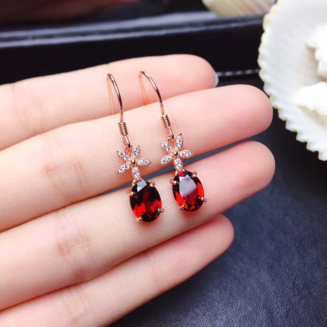 DIY accessories Douyin live stream plated 18k rose gold pomegranate red flower earrings, ear hooks ins wind retro simple colored
