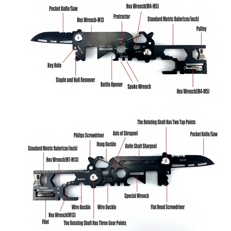 أداة LP متعددة الوظائف EDC للتخييم في الهواء الطلق، مفتاح ربط محمول قابل للطي، محمول للاستخدام الخارجي متعدد الأغراض للدفاع عن النفس