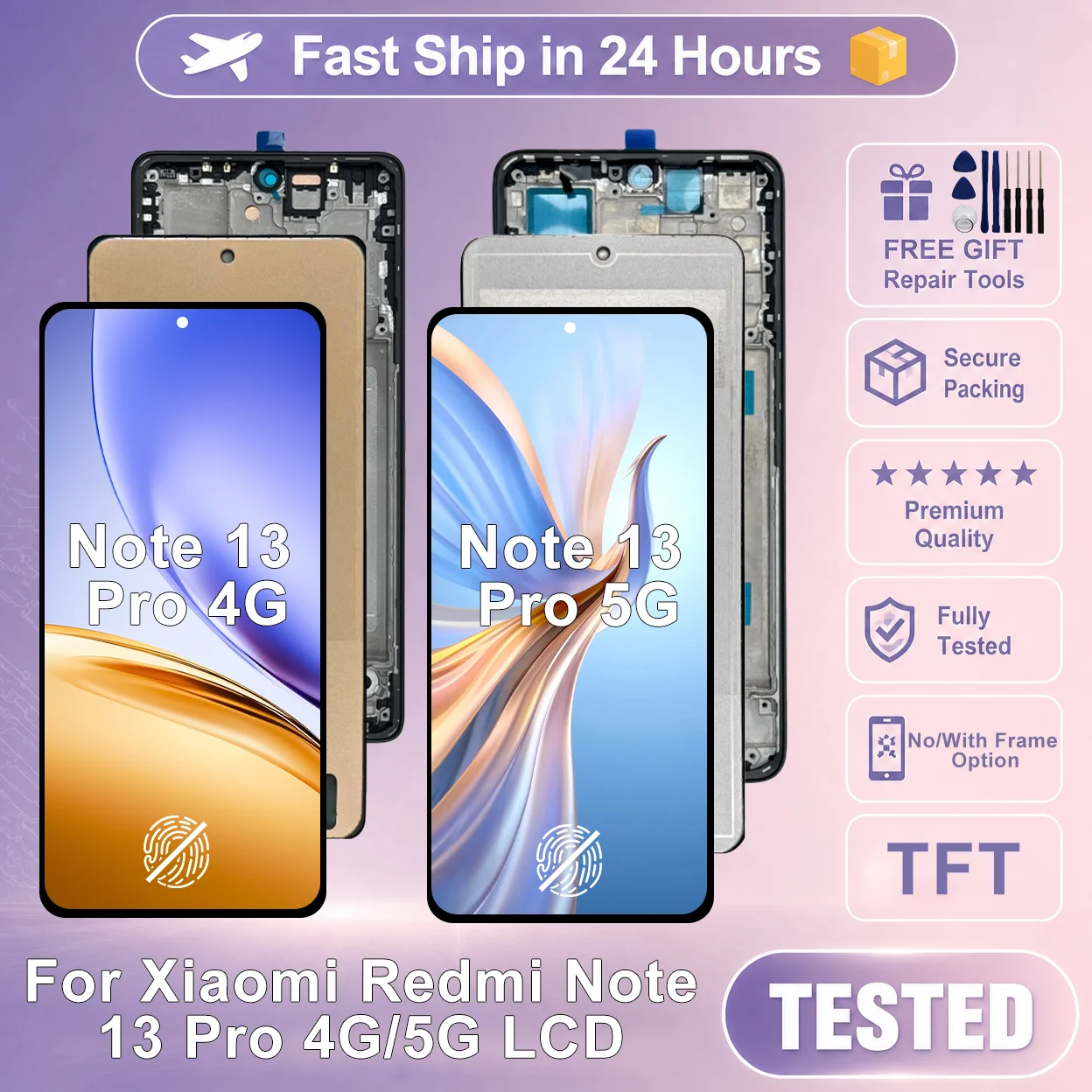 TFT For Xiaomi Redmi Note 13 Pro 4G Display Touch Screen Digitizer For Redmi Note 13 Pro 5G LCD 2312DRA50C Assembly Replacement