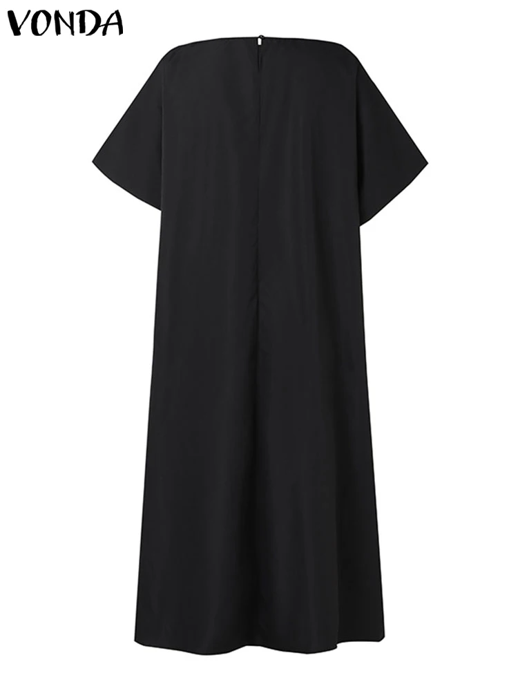 VONDA Oversized Bohemian Maxi Dress Summer Short Sleeve Vintage Printed Long Sundress 2024 Fashion Casual Loose Ruffled Vestidos