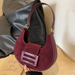 Burgundowa wysokiej klasy torba pod pachami 2024 jesienno-zimowa damska matowa zamszowa PU łączenie eleganckie torby typu Crossbody torebka z teksturą retro