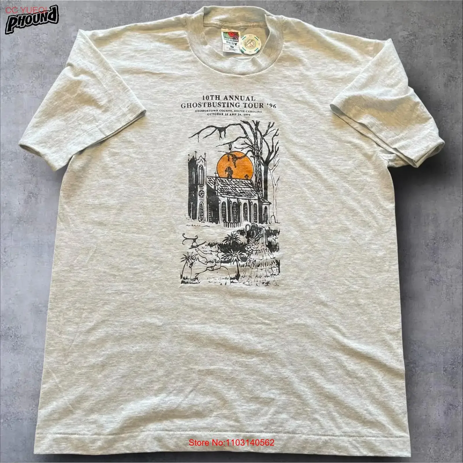 Vtg التاريخية Ghostbusting تي شيرت ساوث كارولينا جورج تاون الولايات المتحدة الأمريكية 90s L خمر غسلها لينة عارضة مصمم الملابس قليلا