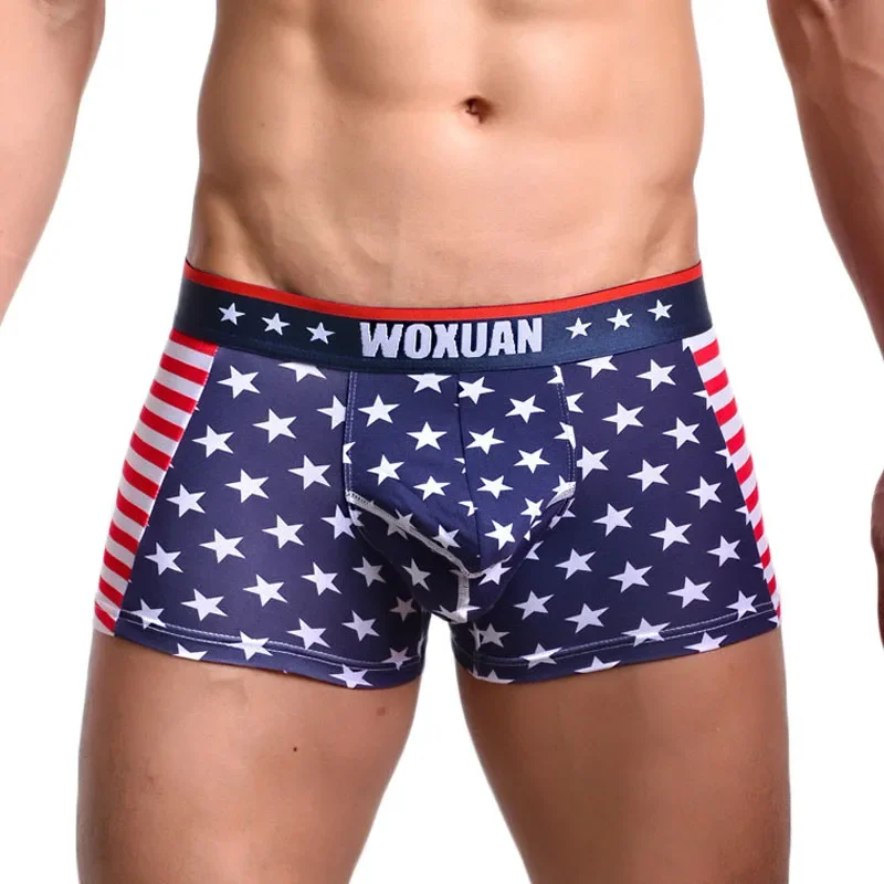 Sexy Underwear Men USA Flag Boxers Stripe Breathable Star Jockstrap Bermudas Masculina De Marca Shorts Trunks