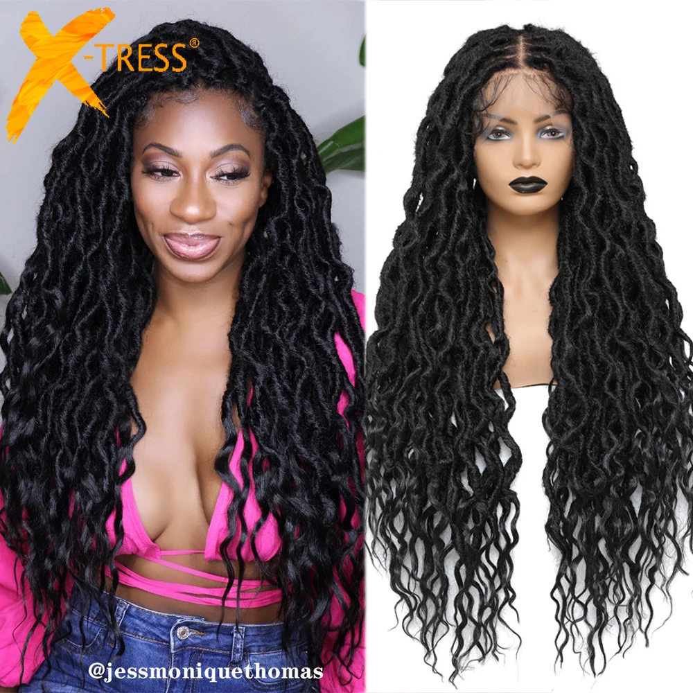 

X-TRESS 32" Long Goddess Faux Locs Synthetic Braided Wigs For Women Free Shipping 13X4 Lace Front Hair Wig With Soft Baby Hair