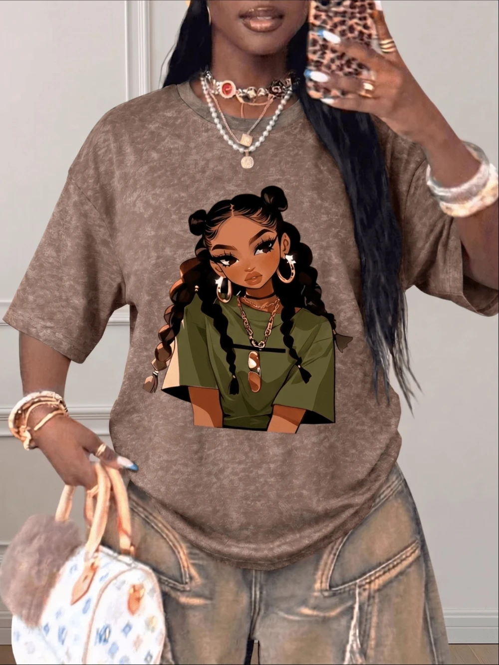2026 Retro Pattern T-shirt Urban Girl 